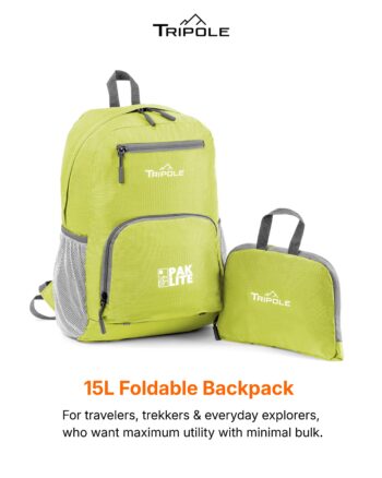 Tripole PakLite 15L Foldable Backpack | Lightweight Compact Daypack for Travel & Trekking